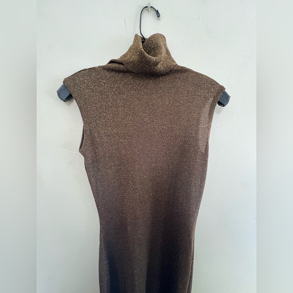 Vera Wang Dark  Olive green  Turtleneck Sheath Maxi Dress - Picture 3 of 6